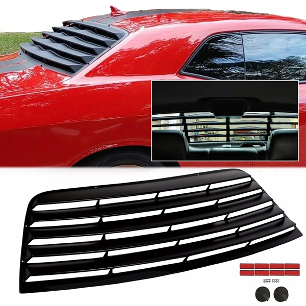 Black ABS Rear Window Louver Kit 08-23 Dodge Challenger